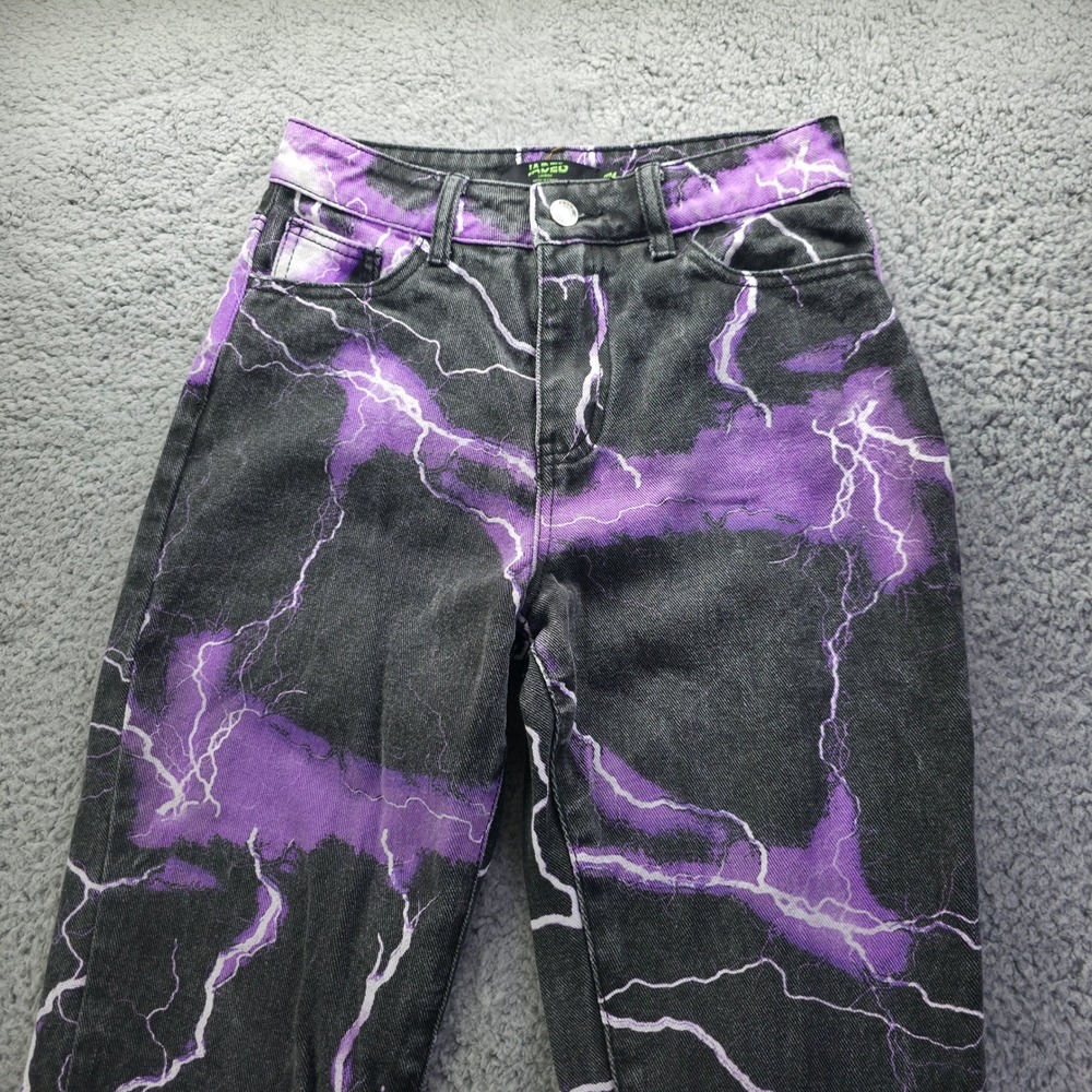 Jaded London Purple Lightning Bolt Boyfriend Fit Jeans Black W24 Streetwear